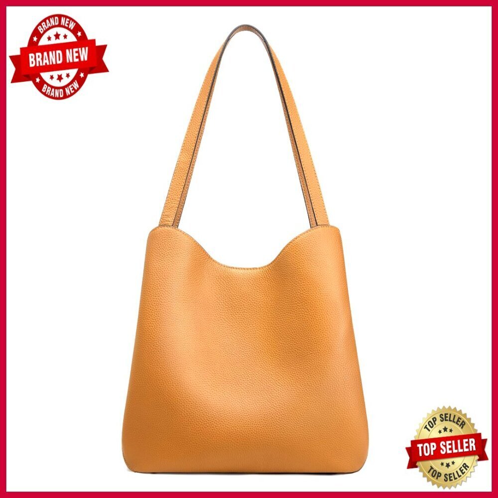 Large Genuine Leather Tote Bag with Zipper Compartments and Metal Rivets